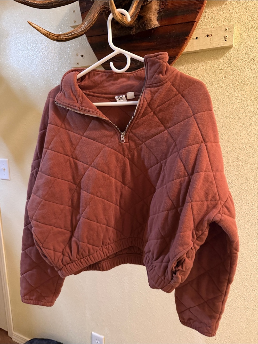 Roxy Quilted Half-Zip Pullover Sweater - Dusty Rose